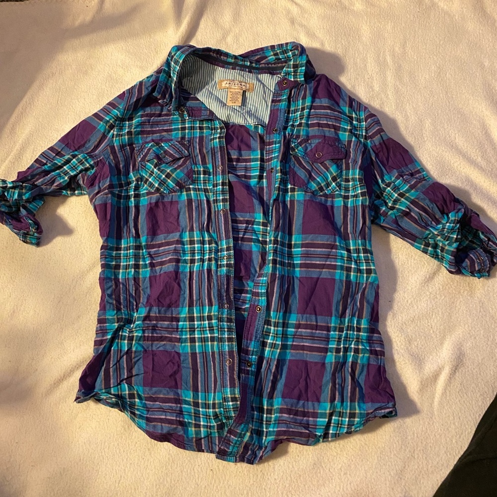Arizona Blue & Purple 1/2 Sleeve Plaid Shirt L